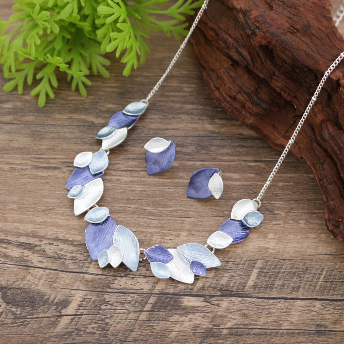 Wholesale Color Painting Oil Geometric Leaf Earrings Necklace suit