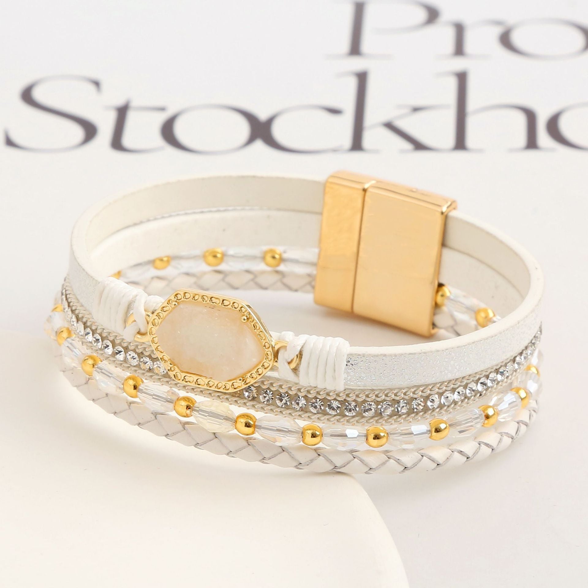 Wholesale multi-layer hand-set diamond magnetic clasp bracelet ACC-BT-Hongx007