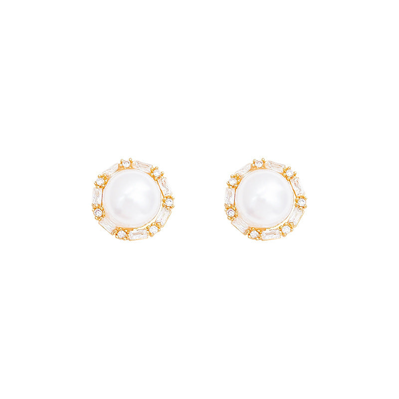 Wholesale  Versatile Pearl Zircon Earrings s925 Silver Needle Earrings