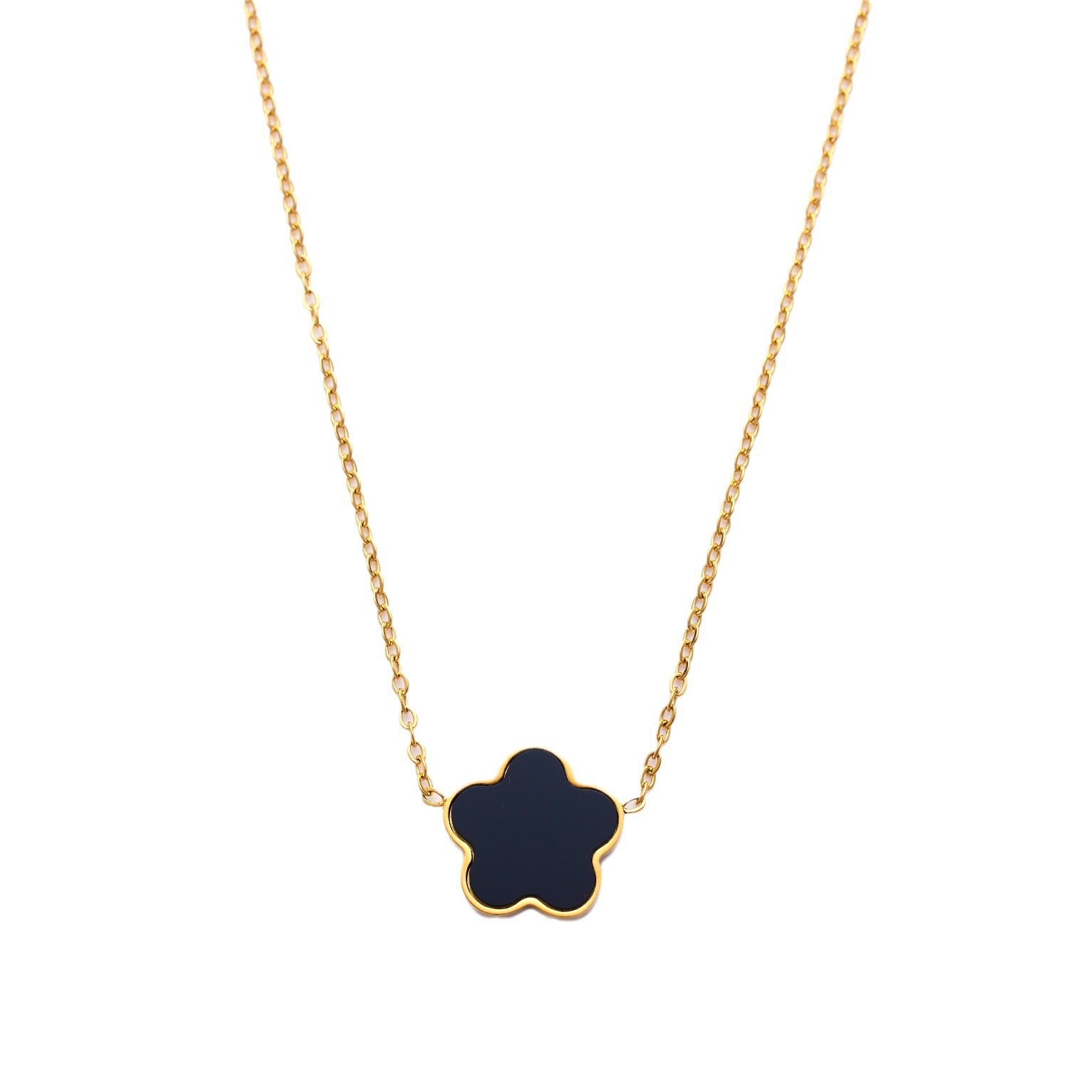 Wholesale Double-sided Five-leaf Flower Gold-plated Titanium Steel Necklace Choker Necklaces ACC-NE-DaLang001