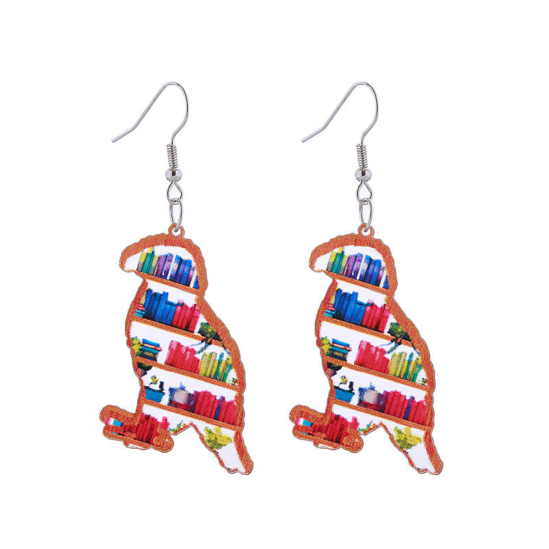 Wholesale School Season Love Cloud Bookshelf Rabbit Squirrel Books Acrylic Earrings