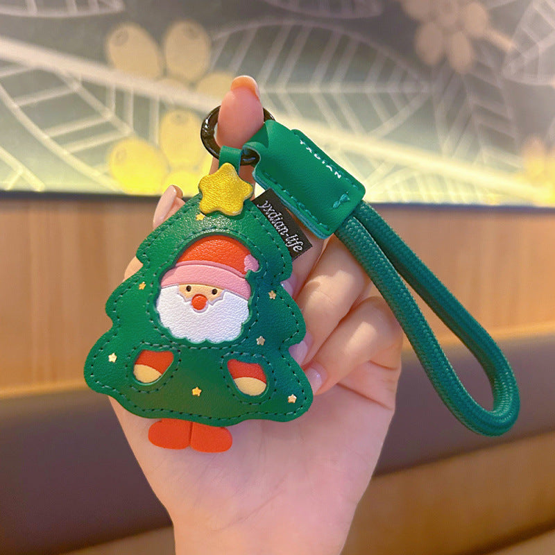 Wholesale Leather Christmas Keychain Ornament With Santa And Tree Car Key Bag Charm Couple Gift Boutique Resale
