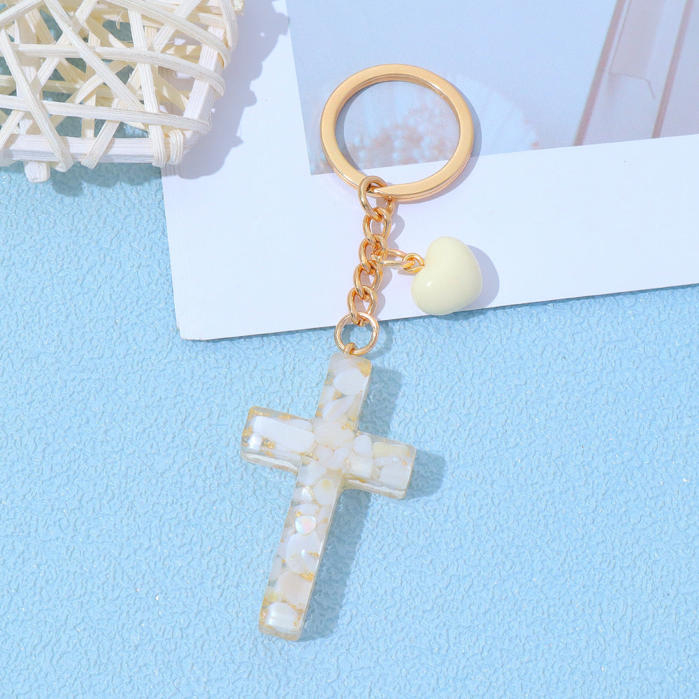 Wholesale Trendy Resin Cross Keychain with Glitter Filled Pendant,  Fashion Accessory for Girls