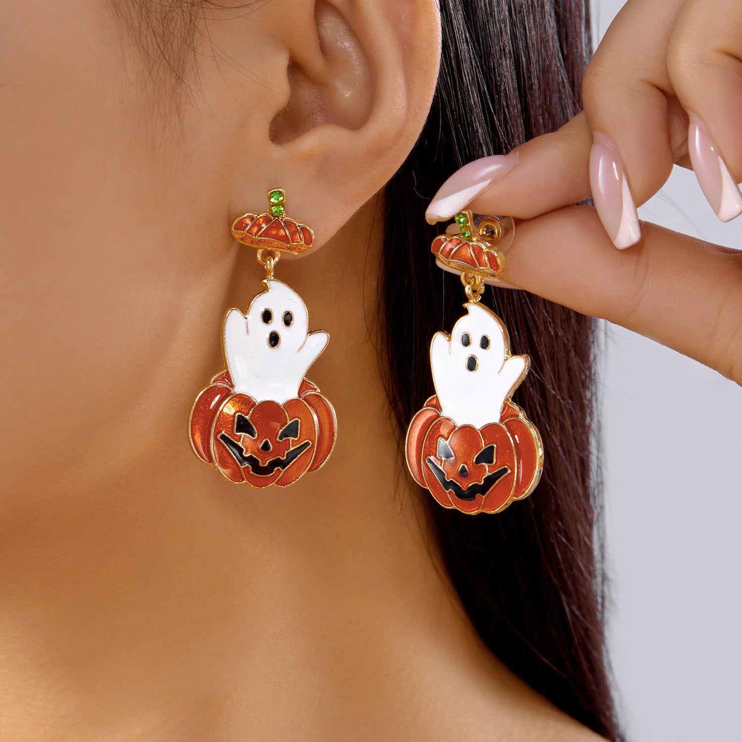 Wholesale Oil-Dripping Pumpkin  Tassel Asymmetrical Earrings