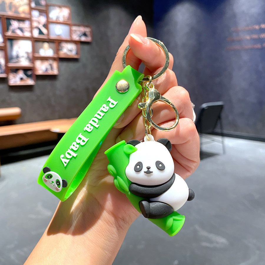 Wholesale Cartoon Panda Holding Bamboo PVC Soft Adhesive Cute Keychain ACC-KC-XinShu020