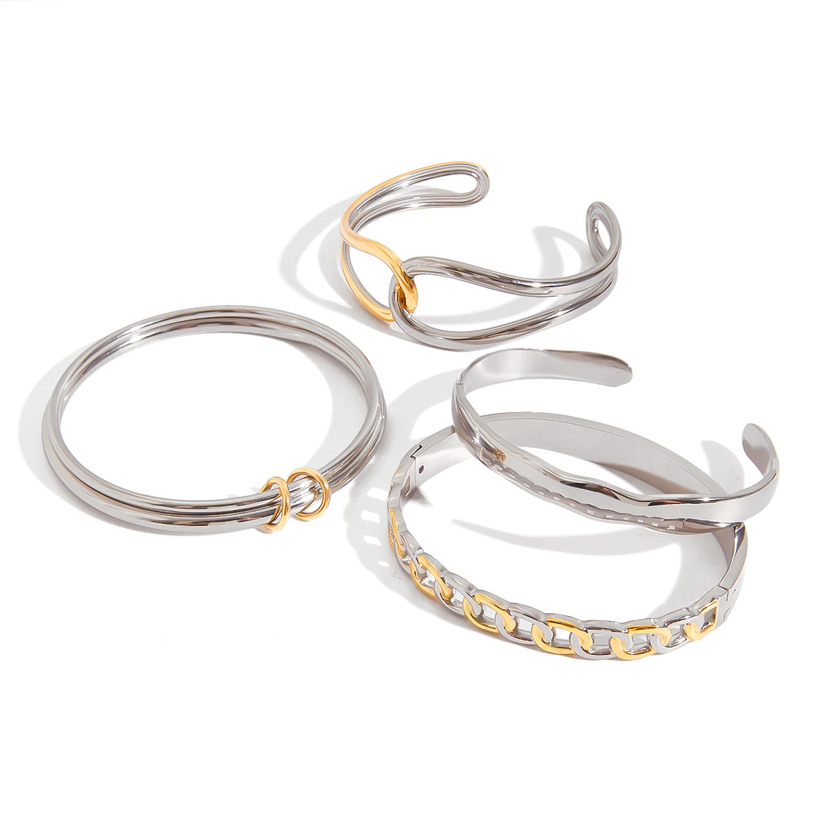 Wholesale 18K gold and stainless steel gold and silver color matching double ring bracelet