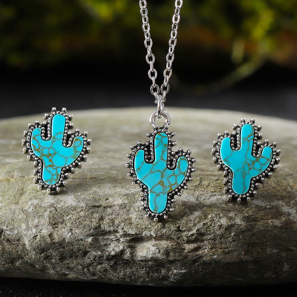 Wholesale  Cactus Turquoise Earrings Necklace suit