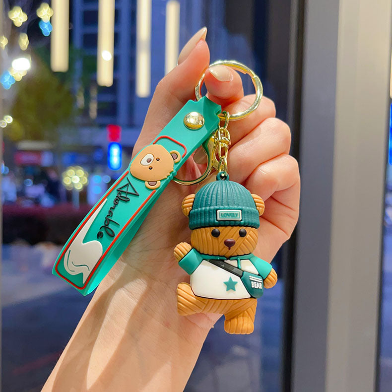 Wholesale Chic Knitted Bear Keychain Bag Charm Orange PVC Cute Gift for Couples Boutique Resale