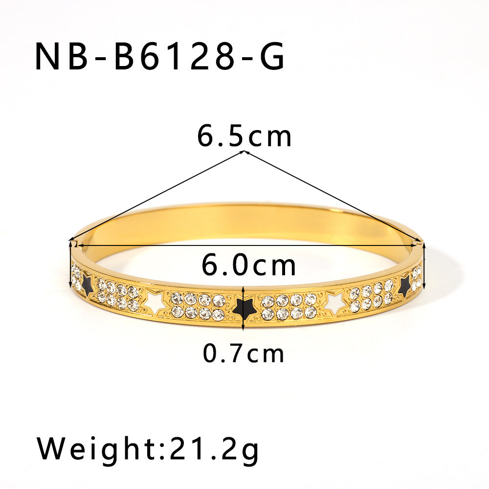 Wholesale Stainless Steel Inlaid Zircon White Shell Full Diamond 18K Gold Color Bracelet ACC-BT-XinY026
