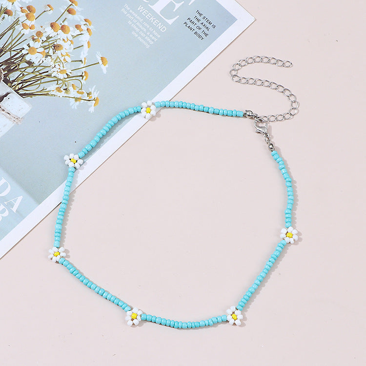 Wholesale Ethnic Style Rice Bead Flower Necklace