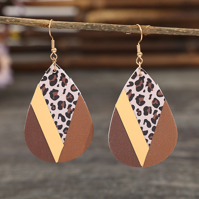 Wholesale Vintage Leopard Print Drop Earrings with Faux Leather and Golden Accents for Everyday Wear or Gift