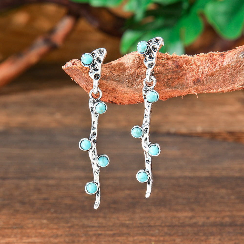 Wholesale Bohemian Geometric Turquoise Metal Earrings Fashion Accessory for Gift