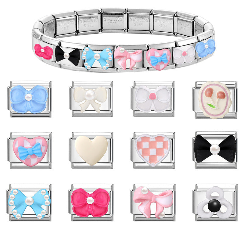 Wholesale Italian Charm Bracelet 9mm DIY Splicing Bow Patch Stainless Steel Composable Bracelet