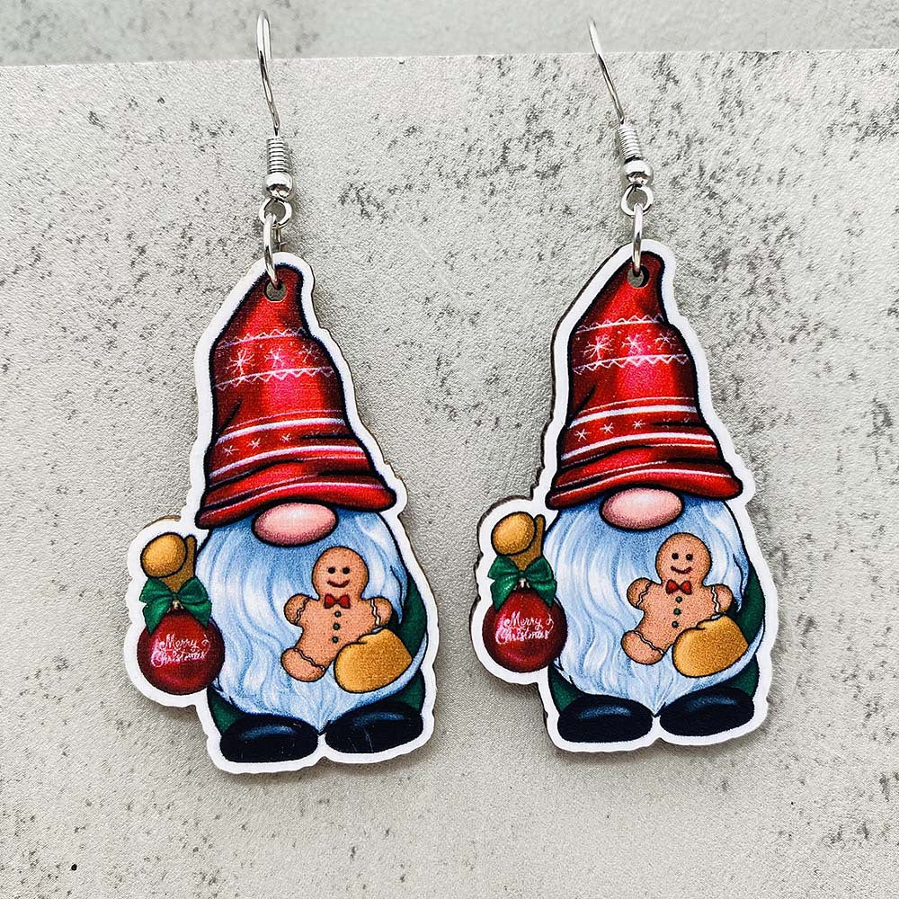 Wholesale Christmas Bell Gingerbread Man Lantern Dwarf Wood Earrings ACC-ES-ChenY087