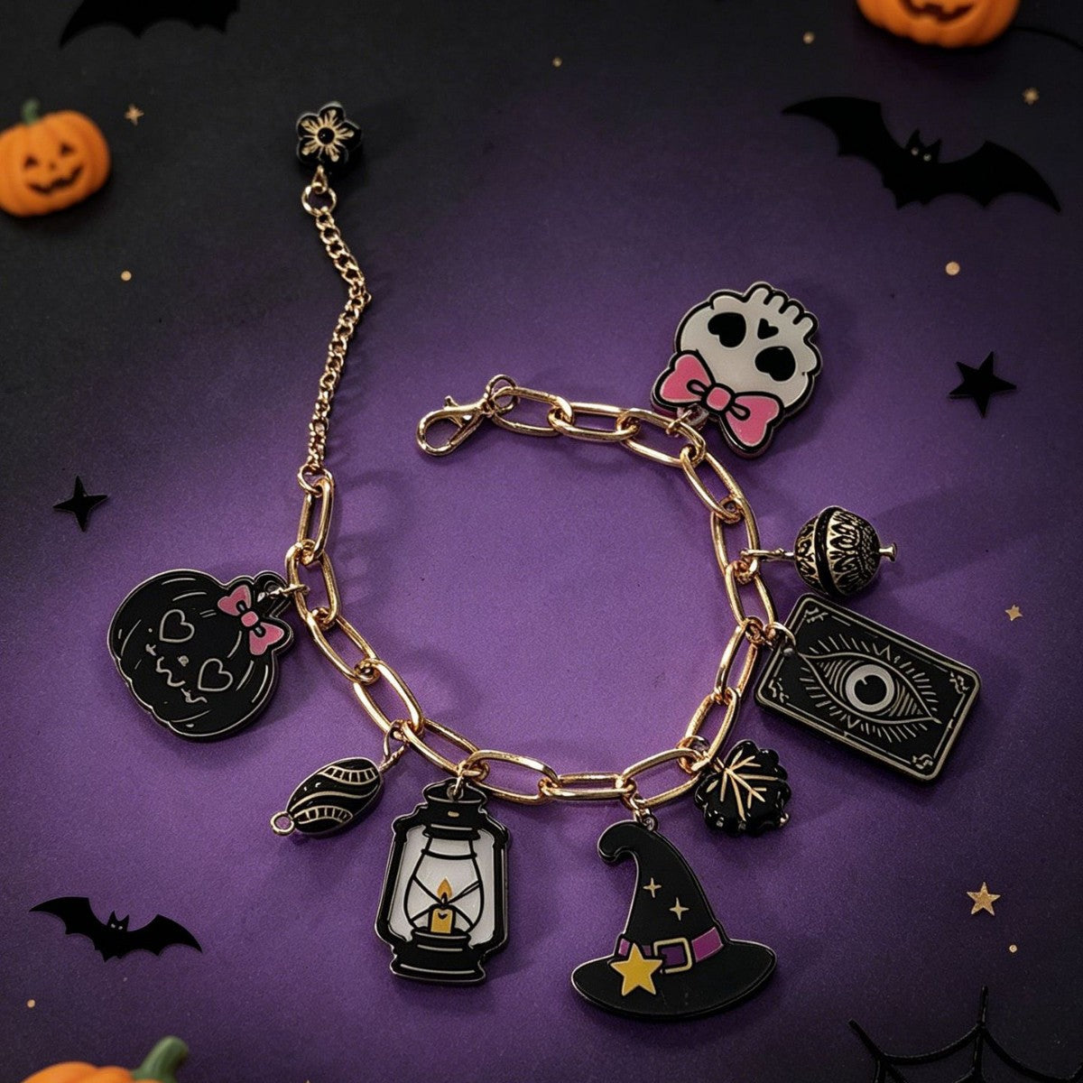 Wholesale Chic  Acrylic Bracelet with Cute Ghost and Pumpkin Pendant - Fashion Accessory for Women