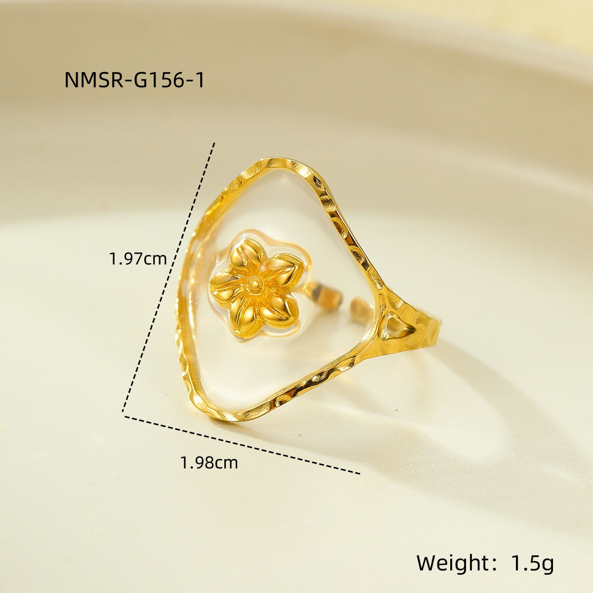 Wholesale  Geometric Love Petals Natural Stone Stainless Steel Opening Adjustable Ring