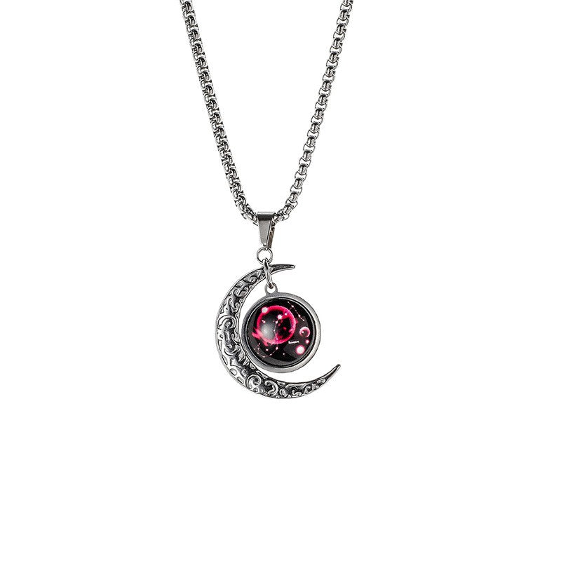 Wholesale Zodiac Contion Men S Moon Pendant Necklace Titanium Steel Chain Fade Resistant Fashion Accessory Gift Boutique Resale