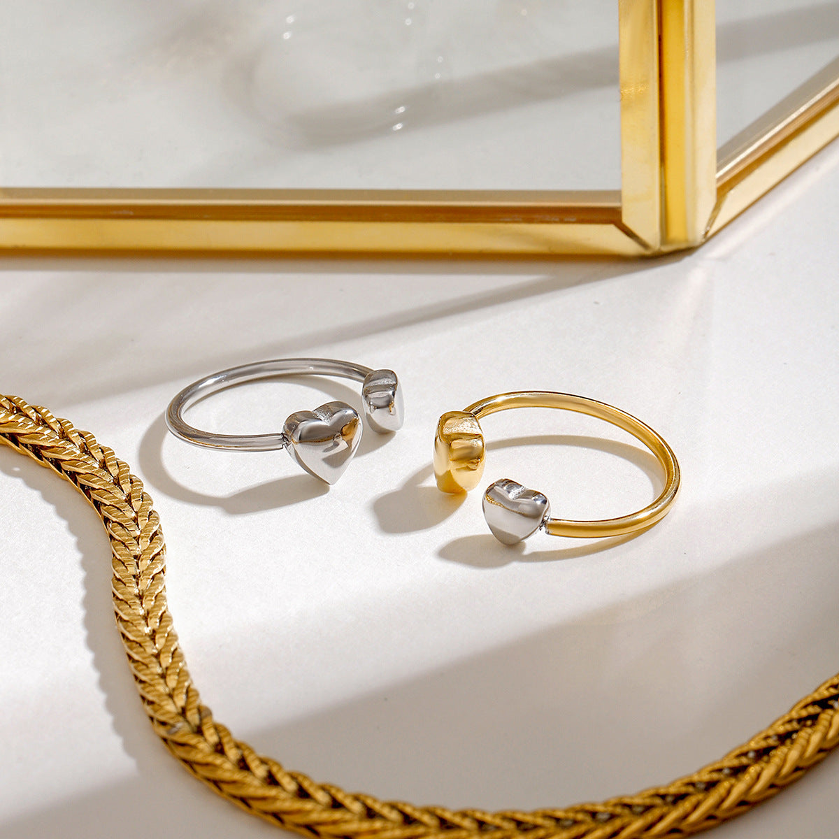 Wholesale 18k gold stainless steel gold and silver color matching love adjustable opening ring