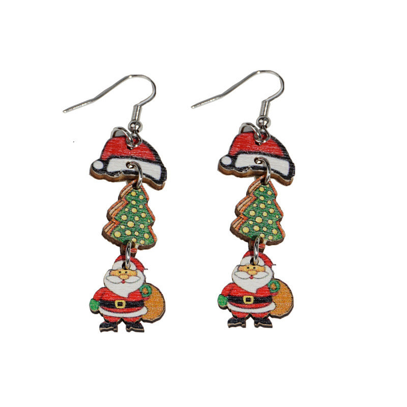 Wholesale  Christmas Series Cartoon Diamond Color Crutch  Earrings