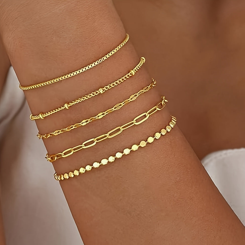 Wholesale Gold Tone 12 Piece Bracelet Set With Airplane Pearl Heart Designs Trendy Resale Jewelry Accessory