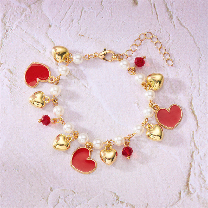 Wholesale  bracelet cute  summer cherry love strawberry pearl crystal bracelet