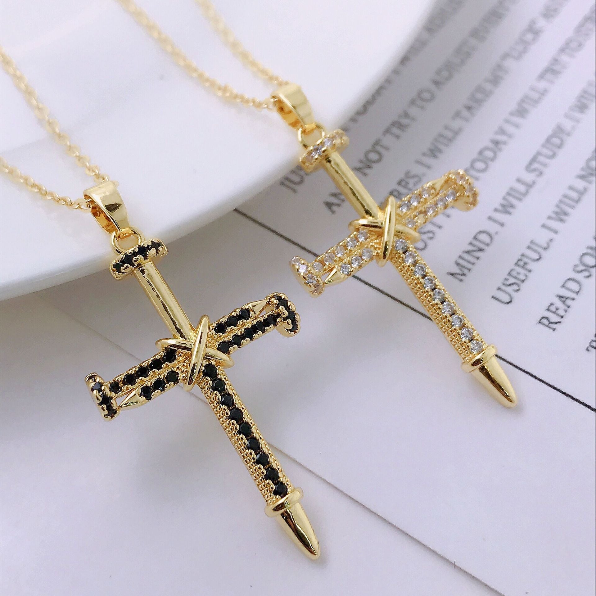 Wholesale 14K Gold Plated Copper Hip Hop Cross Pendant Necklace Micro Set Zircon Fashion Jewelry Accessory For Everyday Wear