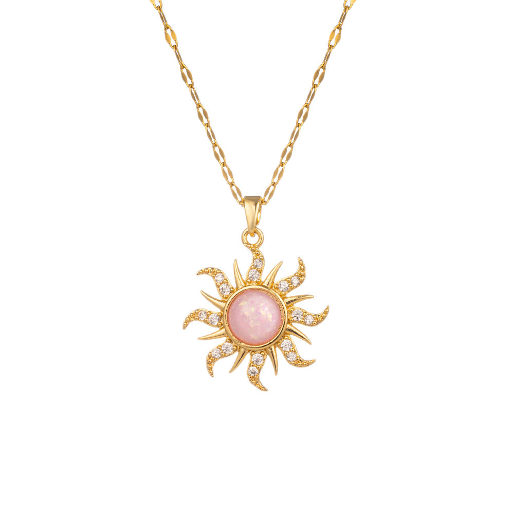 Wholesale  Titanium Steel Necklace Micro Zircon Rainflower Stone Pendant  Clavicle Chain