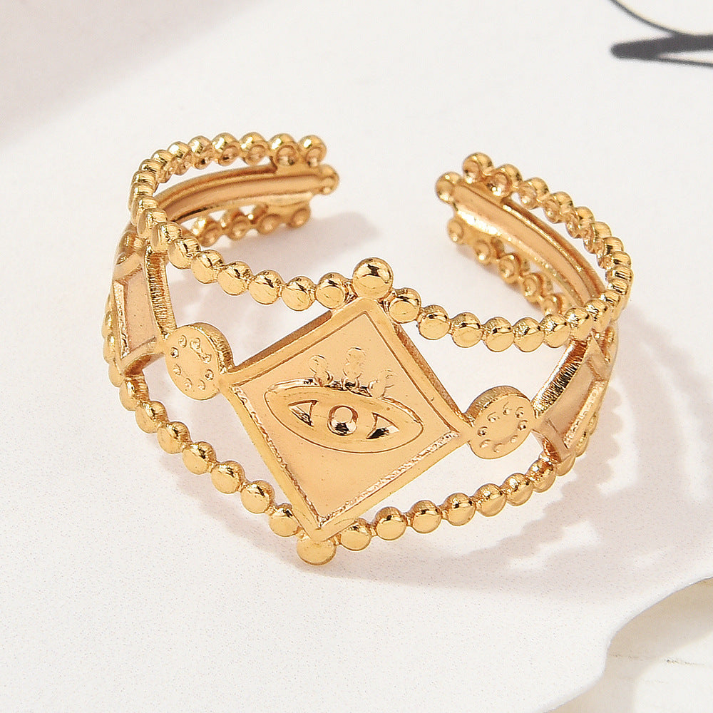 Wholesale Gold Plated Titanium Steel Geometric Eye Adjustable Ring Boutique Resale