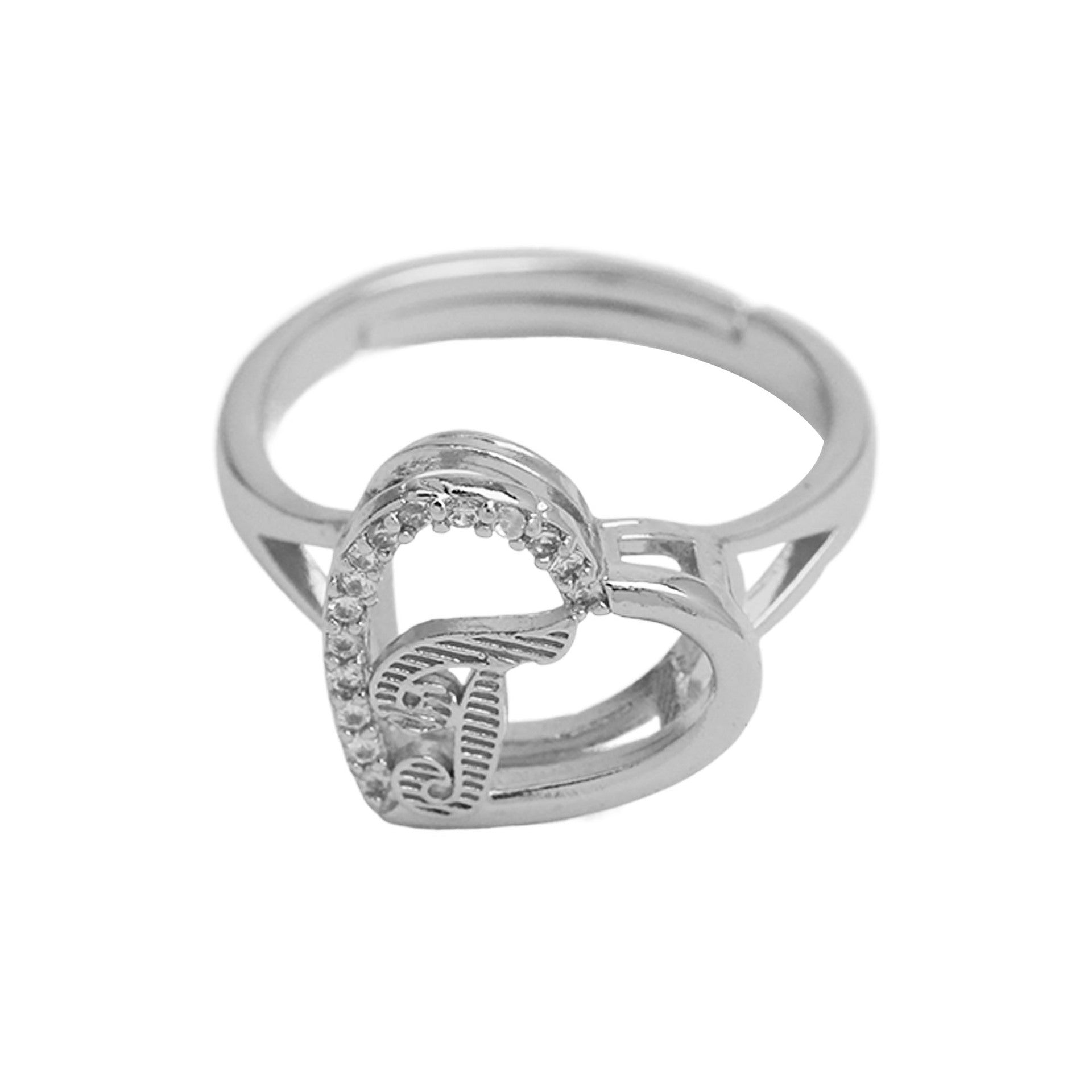 Wholesale  heart-shaped love texture hollow 26 grass English letters open heart ring