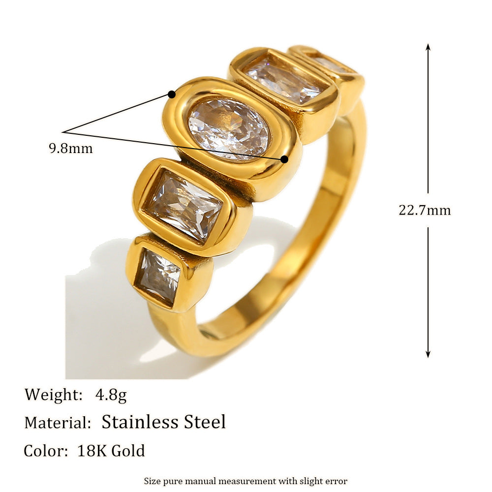 Wholesale Stainless Steel 18K Gold Plated Geometric Zircon Ring - Chic Jewelry Accessory for Boutique Resale