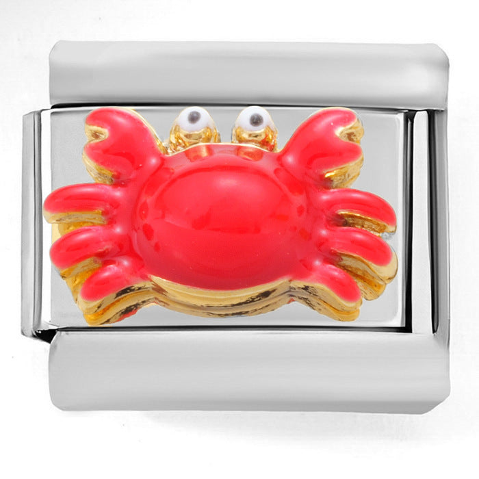 Wholesale Italian Charm Bracelet 9mm DIY  Flower Red Crab Bus Creative Stainless Steel Composable Bracelet