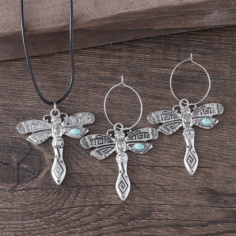 Wholesale Zinc Alloy Electroplated Earring and Necklace Set with Turquoise Dragonfly Design - Chic Everyday Jewelry