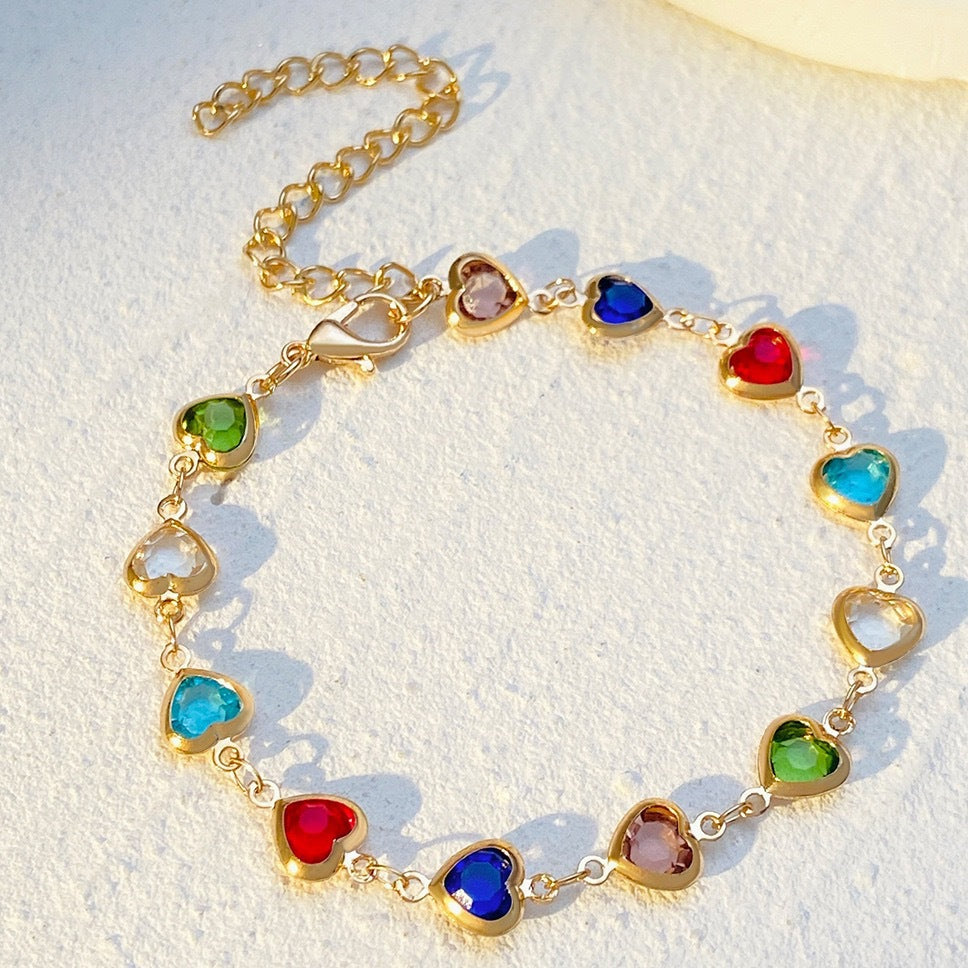 Wholesale Colorful Heart Shape Zircon Bracelet Trendy Fashion Jewelry Accessory for Women Gift