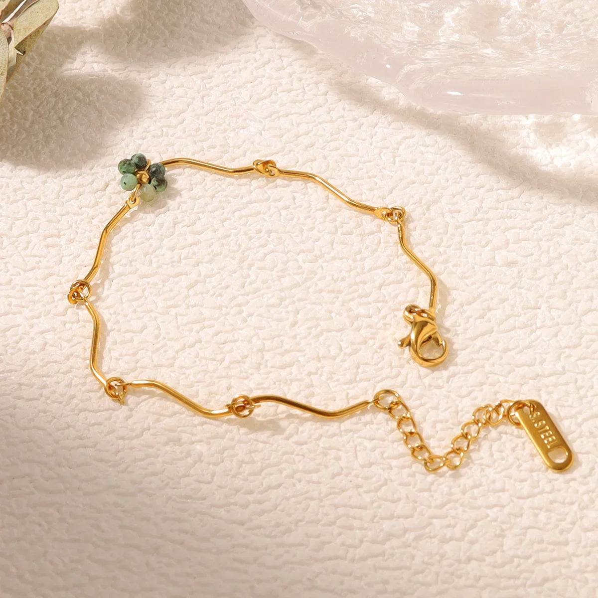 Wholesale Stainless Steel Natural Stone Beaded Flower Bracelet