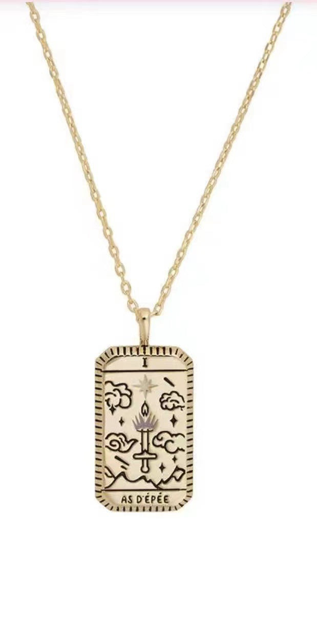 Wholesale  Tarot Pendant Necklace Retro Ethnic Commemorative Painting Oil Pendant