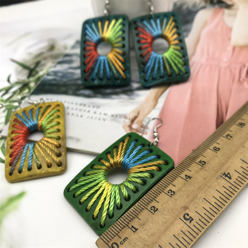 Wholesale Vintage Geometric Bohemian Wood Rectangular Earrings ACC-ES-FX059