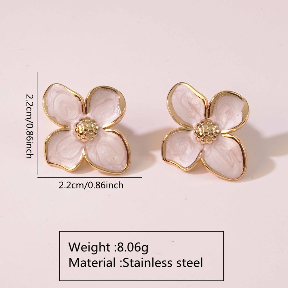 Wholesale  Retro Palace Flower Glaze Four-petal Flower Stainless Steel Earrings