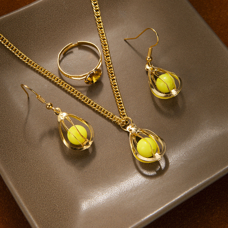 Wholesale hollow drop clip bead necklace earrings