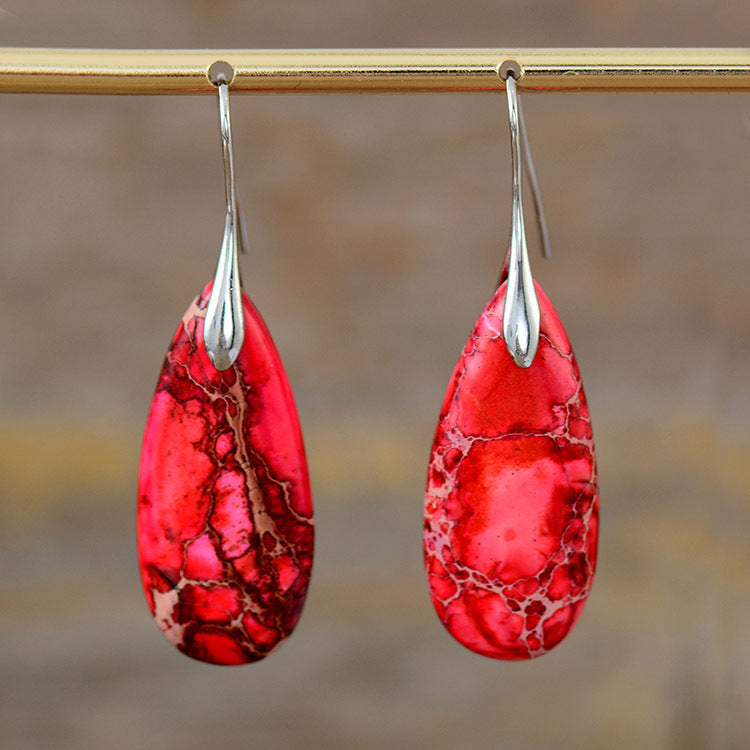 Wholesale Bohemian Natural Stone Emperor Stone Water Drop Pendant Earrings ACC-ES-LZ004