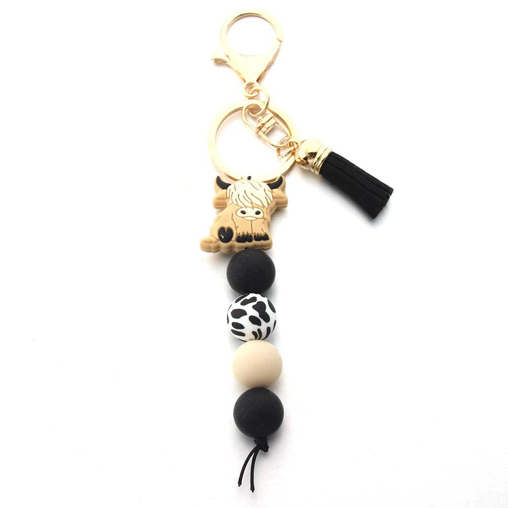 Wholesale Cartoon West Highland Cow Silicone Beaded Keychain ACC-KC-JinAn002