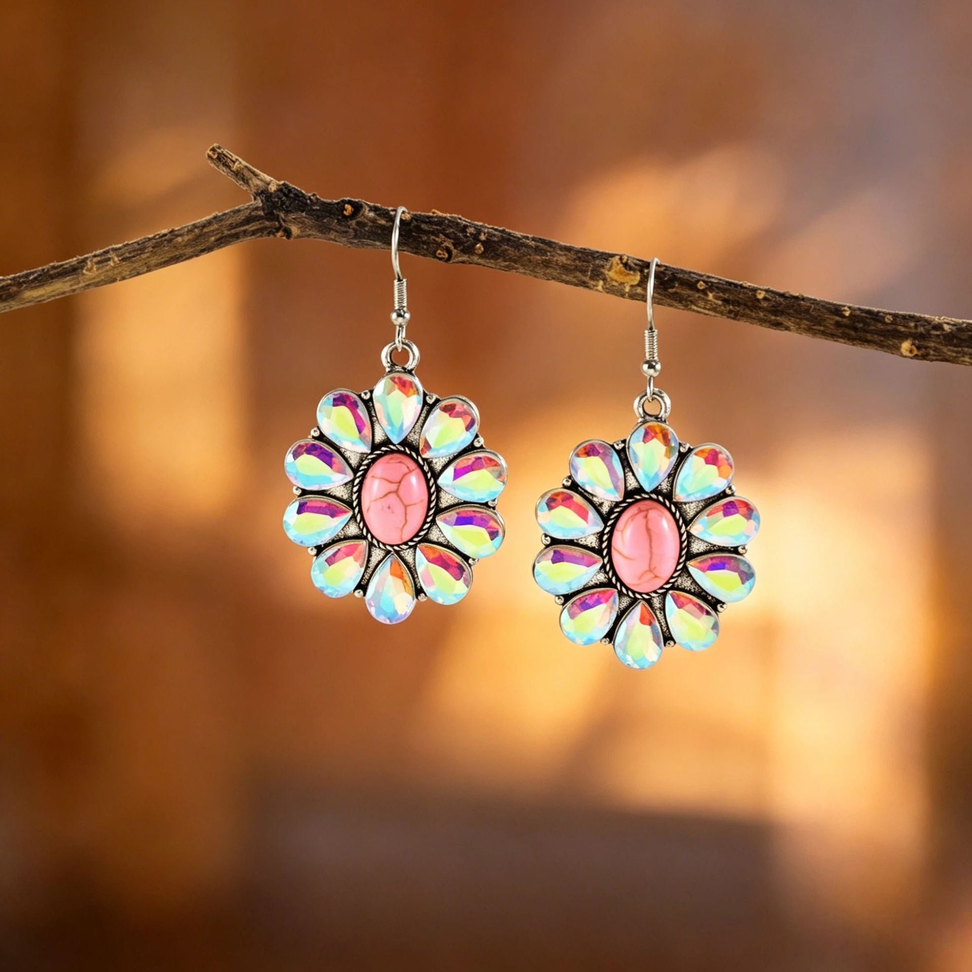 Wholesale Retro Bohemian Turquoise Flower Drop Earrings,  Zinc Alloy Electroplated – Boutique Resale Accessory