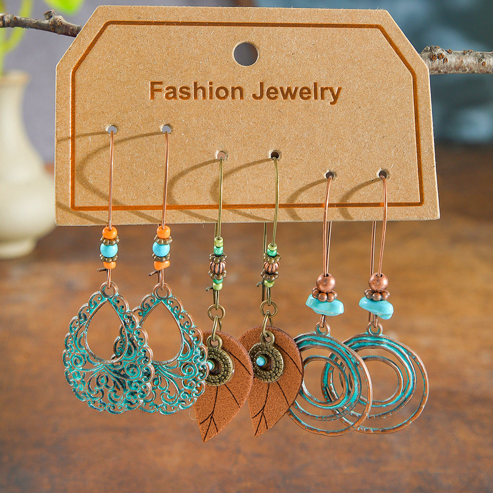 Wholesale Retro Ethnic Style Earrings Three-Piece Set Cross-Border Handmade Woven Tassel Earrings Exotic Style Alloy Earrings