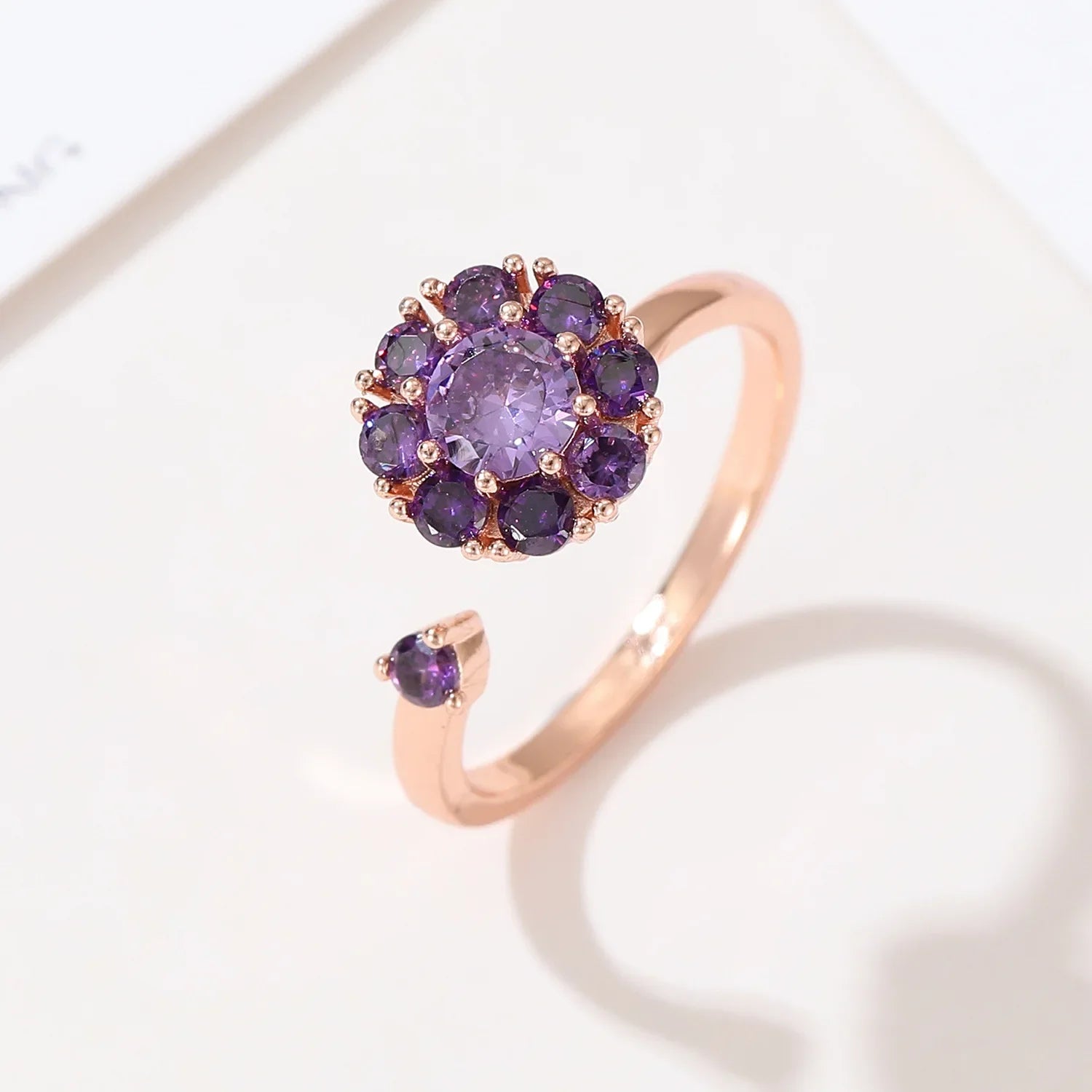 Wholesale Rotatable Purple Crystal Ring