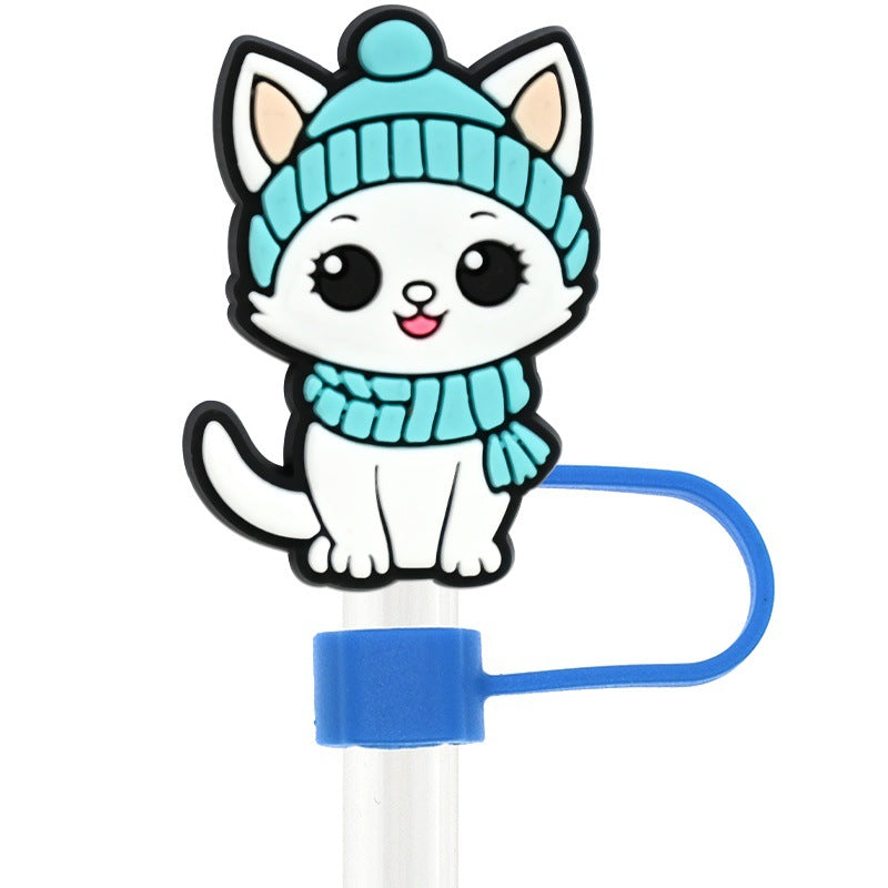 Wholesale Random 100pcs Cute Ice and Snow Series 10mm PVC Soft Straw Tube Cap  ACC-SCR-RYY109
