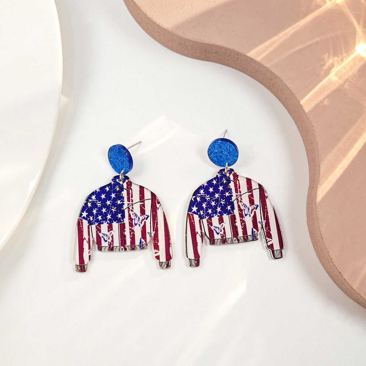 Wholesale Vintage Heart Flowers Independence Day Acrylic Earrings ACC-ES-HeMing008