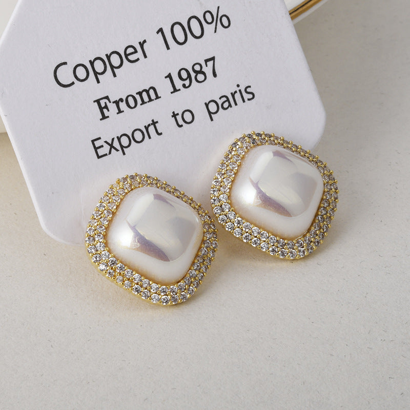 Wholesale  Light Luxury Pearl Earrings  Zircon Earrings