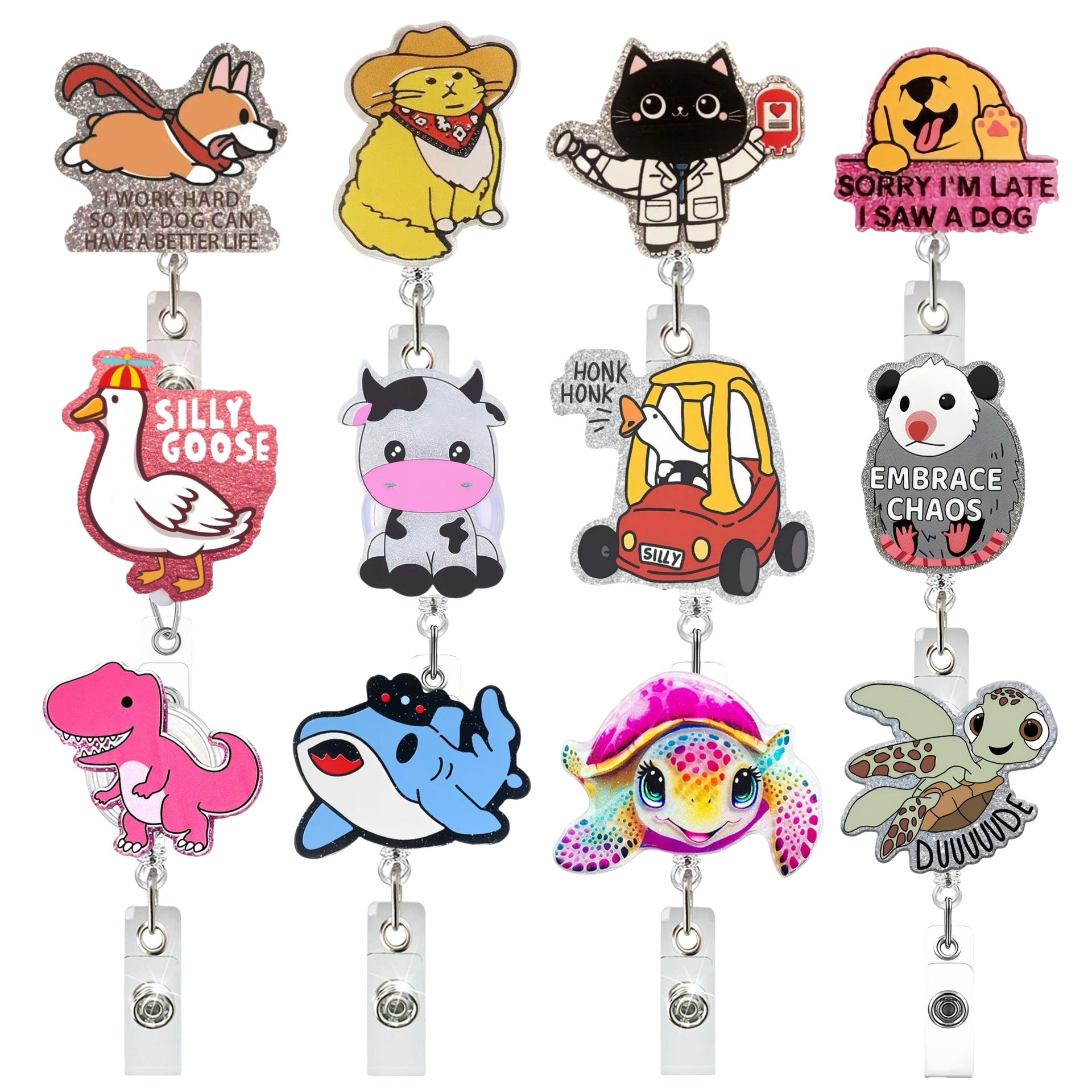 Wholesale Acrylic Fun Zoo Undersea Theme Badge Reel Keychain