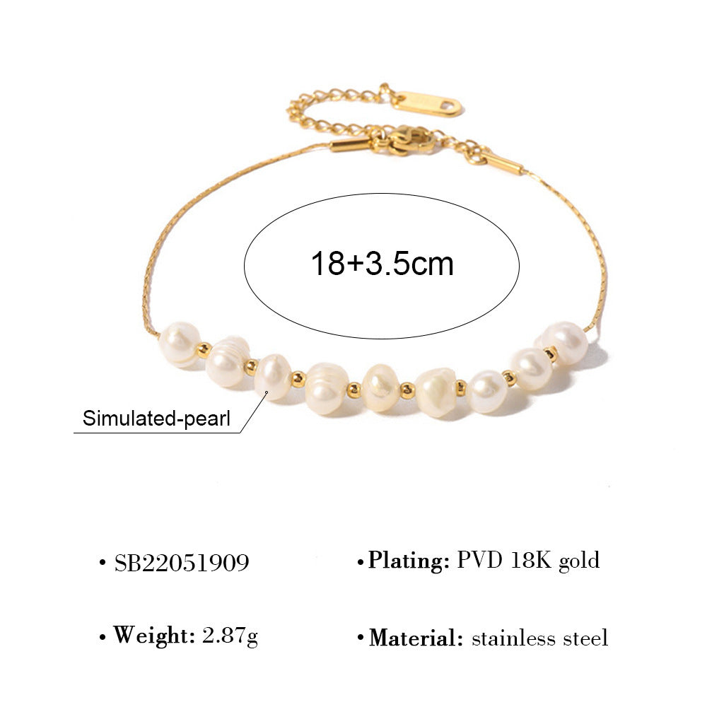 Wholesale  Pearl Personalized Geometric Titanium Steel Retro Style Snake Bone Zirconium Bracelet