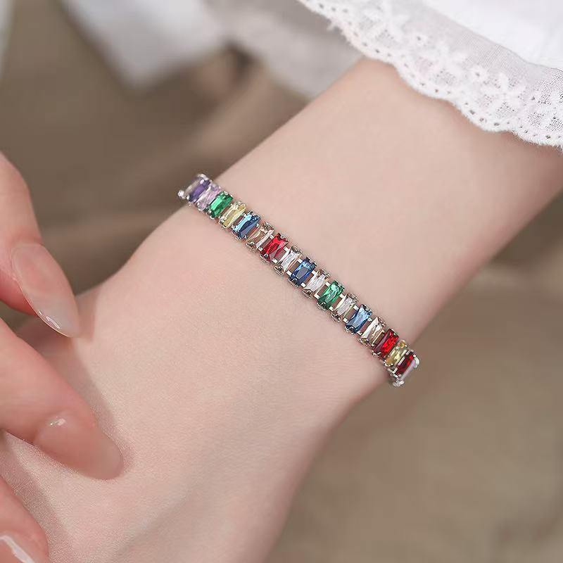 Wholesale Colorful Zircon Tennis Chain Bracelet Fashion Accessory Gift Boutique Resale