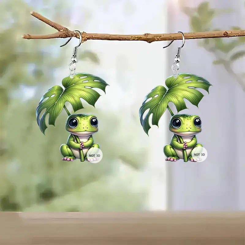 Wholesale Cute  Quirky 2D Acrylic Frog Earrings